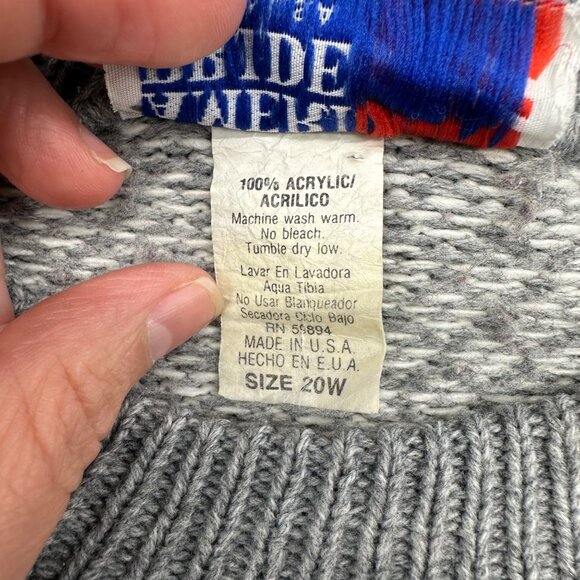 Vintage Sweater Fair Isle Size 20W American Pride USA Grey White Acrylic 1990s - Picture 5 of 8